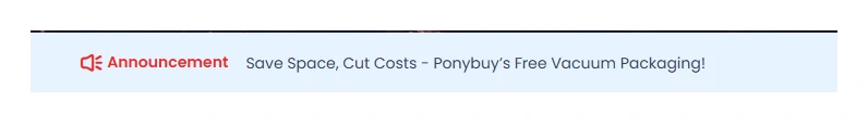 A pale blue bar across the top of the operator site with a red megaphone icon, the word Announcement, and a line about free vacuum packaging.